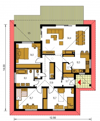 Image miroir | Plan de sol du rez-de-chaussée - BUNGALOW 173